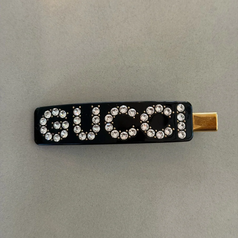 Gucci Black Logo Crystal Barrette
